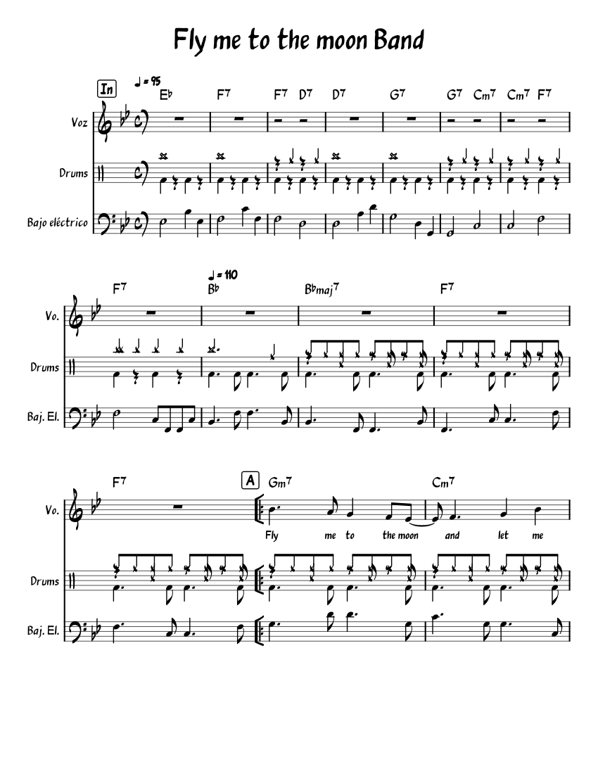 Fly me to the moon en Bb mayor Sheet Music with Chords for Vocals