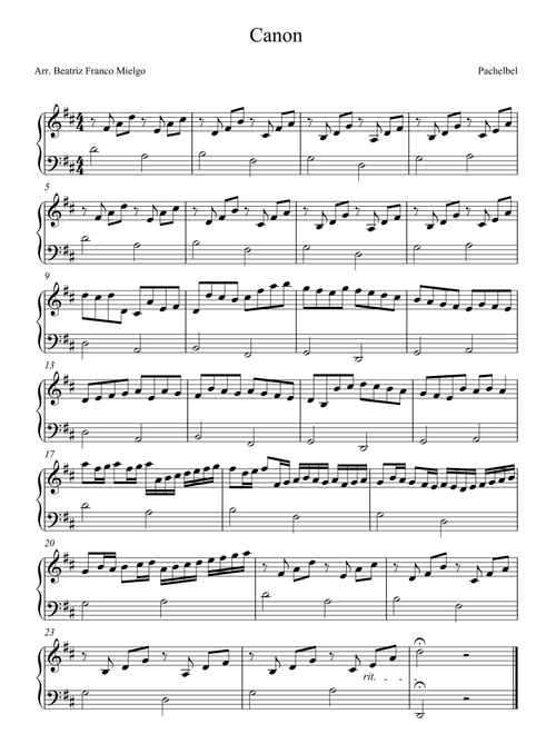 Canon in D (Arr. Beatriz Franco Mielgo) - J Pachelbel (Piano Solo)