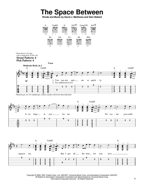 The Space Between - Dave Matthews Band (Easy Guitar with TAB)