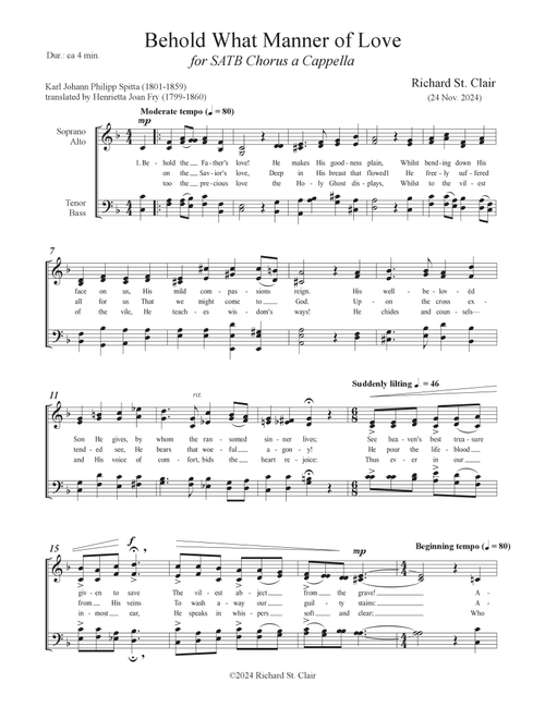 Behold What Manner of Love for Chorus a Cappella (Arr. Richard St. Clair) - Richard St Clair (Choral, SATB)