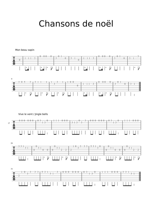 Chansons de noël - tablature