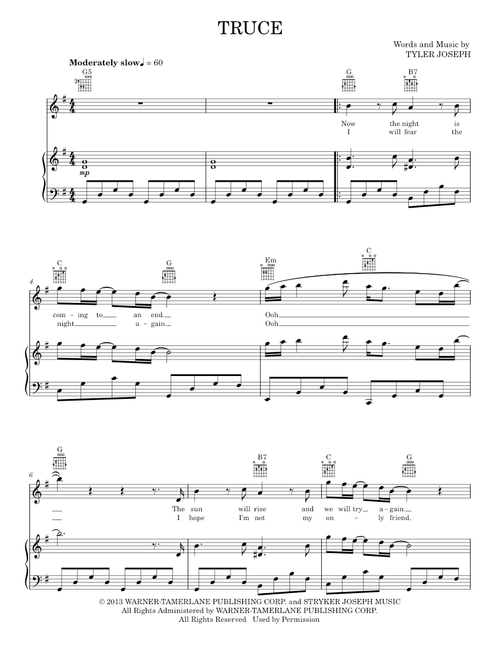 Truce - Twenty One Pilots (Piano-Vocal-Guitar)