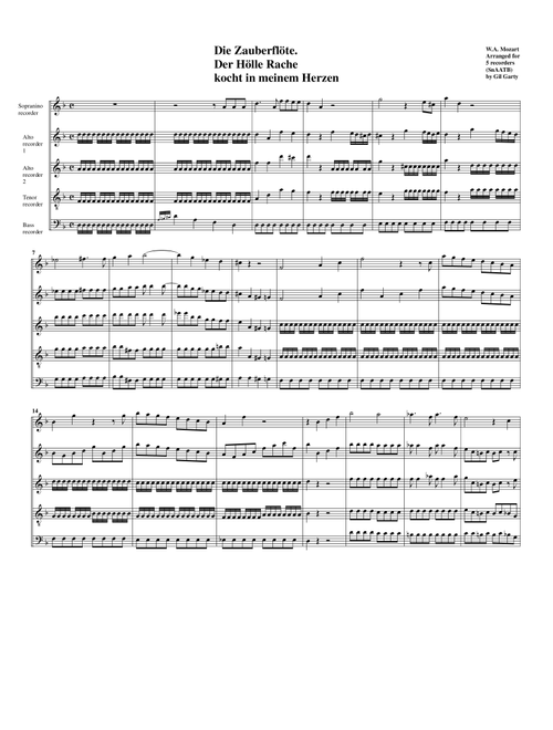 Der Hoelle Rache  kocht in meinem Herzen from Die Zauberfloete (Queen of the night aria from Magic f (Arr. Gil Garty) - Wolfgang Amadeus Mozart (Recorder Ensemble)
