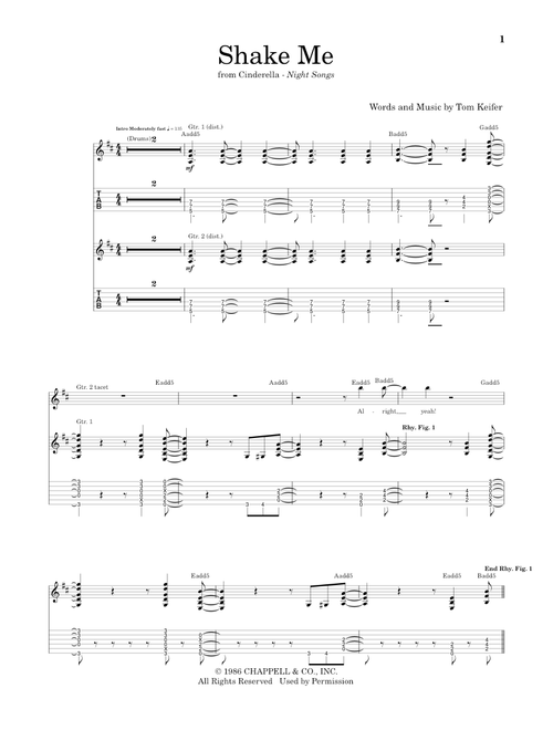 Shake Me - Cinderella (Guitar Tab)