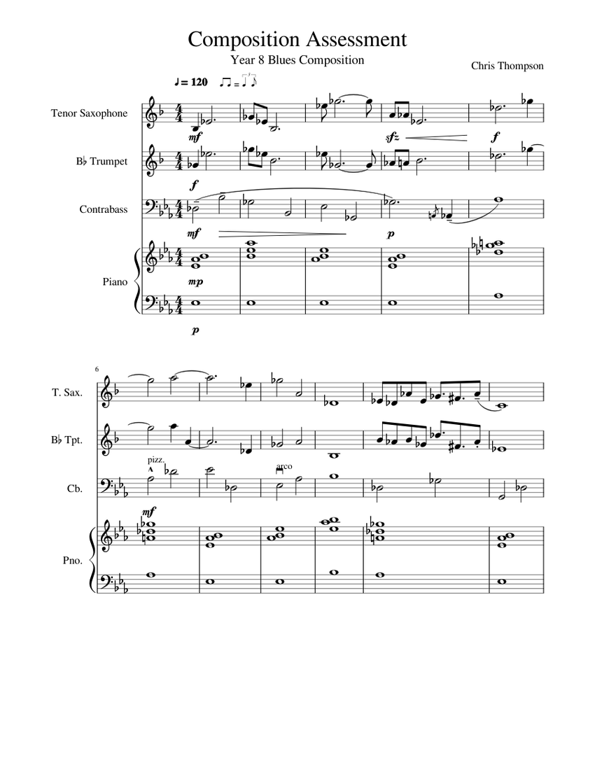 Composition Assessment Sheet music for Piano, Saxophone tenor, Trumpet ...