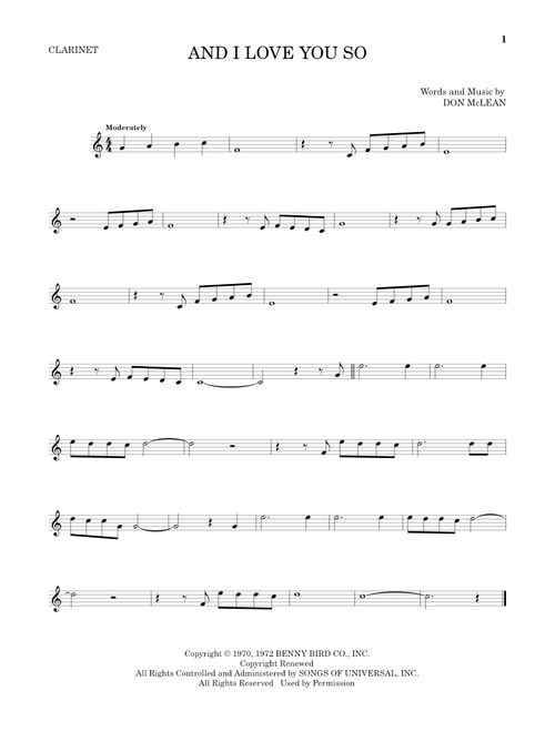 And I Love You So - Don McLean, Perry Como (Clarinet Solo)