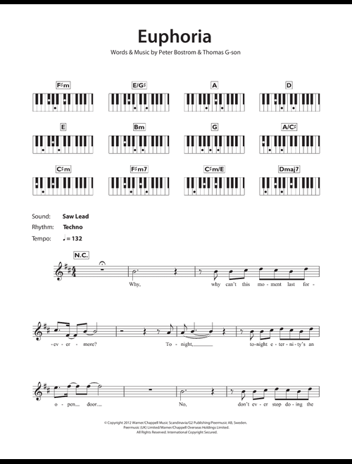 Euphoria - Loreen (Piano Chords-Lyrics)