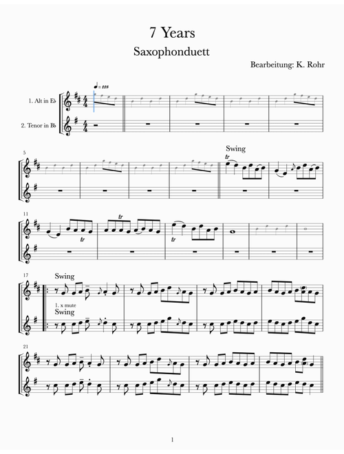 7 Years (Arr. Kora Rohr) - Lukas Graham (Instrumental Duet and Piano)