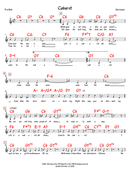 Cabaret – John Kander, Fred Ebb/Jill Haworth (Lead Sheet)