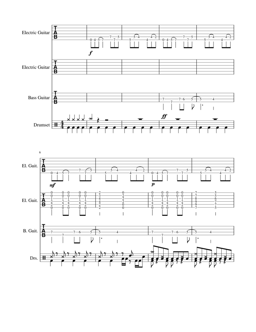 Music Composition Using Tab MUSIC COMPOSITION Sheet Music and Tab for Guitar, Bass guitar, Drum ...