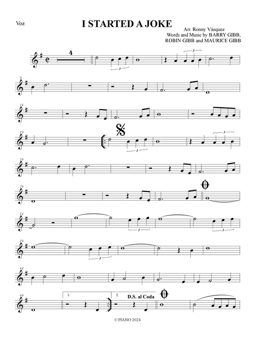 I Started A Joke (Arr. RONNY EMERSON VASQUEZ BARRIENTOS) - Bee Gees (Piano-Vocal-Guitar (Piano Accompaniment))
