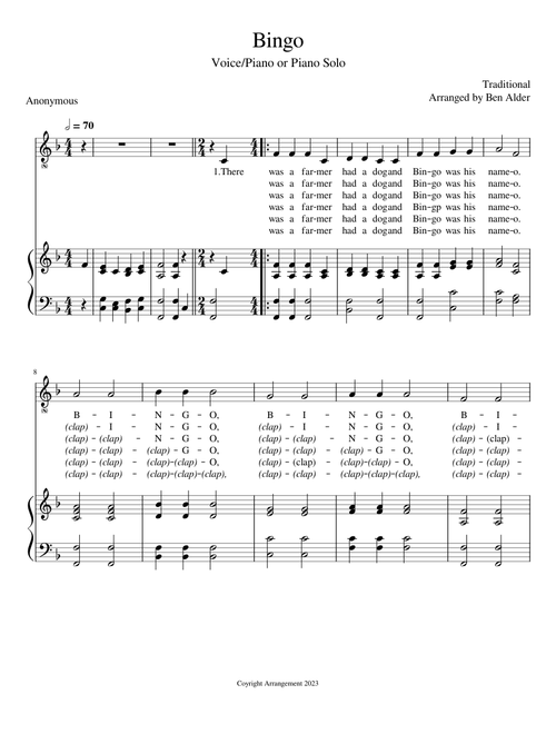 Bingo – Traditional/Arranged by Ben Alder Bingo