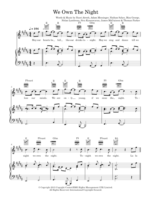 We own the night - The Wanted (Piano-Vocal-Guitar (Piano Accompaniment))