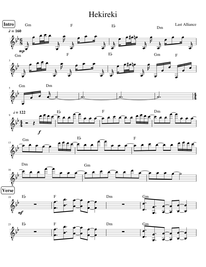 Hekireki Sheet Music with Chords for Guitar (Solo