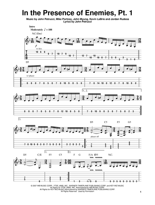 In The Presence Of Enemies - Part 1 - Dream Theater (Guitar Tab Play-Along)