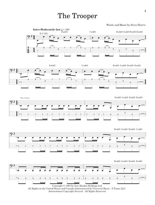 The Trooper - Iron Maiden (Bass Tab)