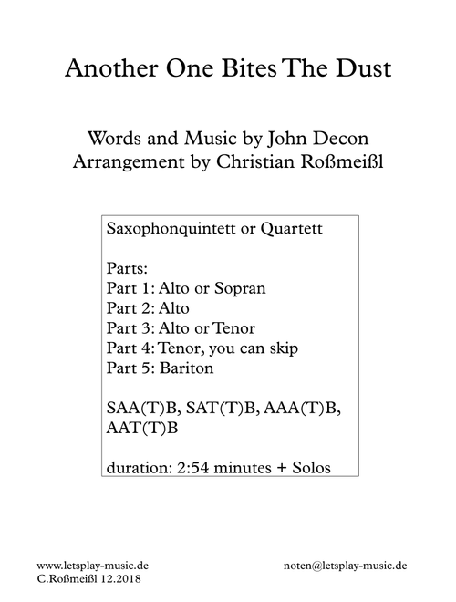 Another One Bites The Dust (Arr. Christian Roßmeißl) - Queen (Woodwind Ensemble)