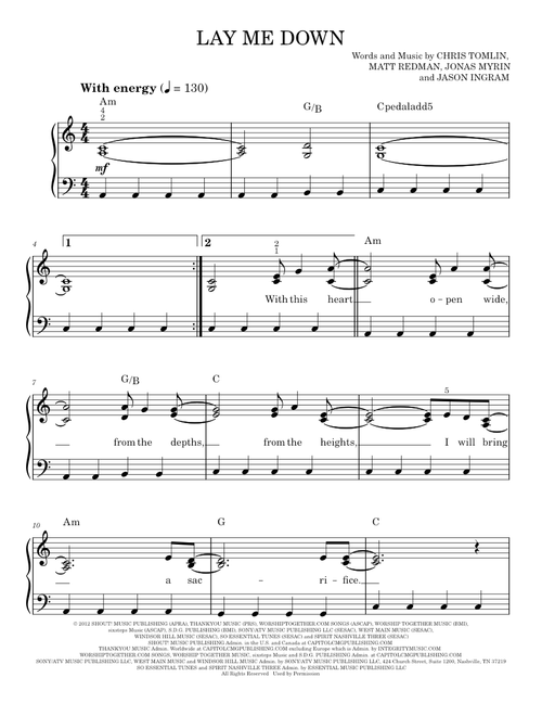 Lay Me Down - Chris Tomlin, Passion (Easy Piano)