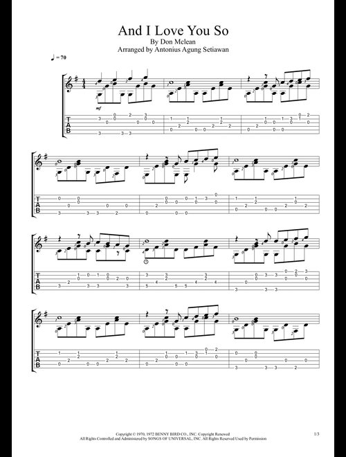 And I Love You So (Arr. Antonius Agung Setiawan) - Perry Como (Guitar Tab)