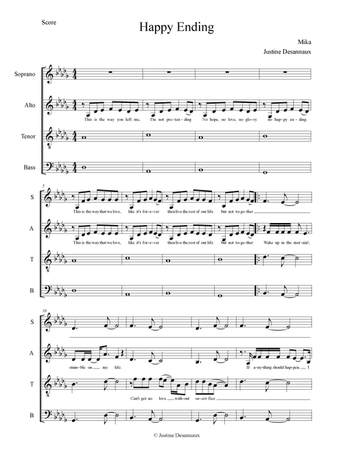 Happy Ending (Arr. Justine Desannaux) - Mika (Choral, SATB)