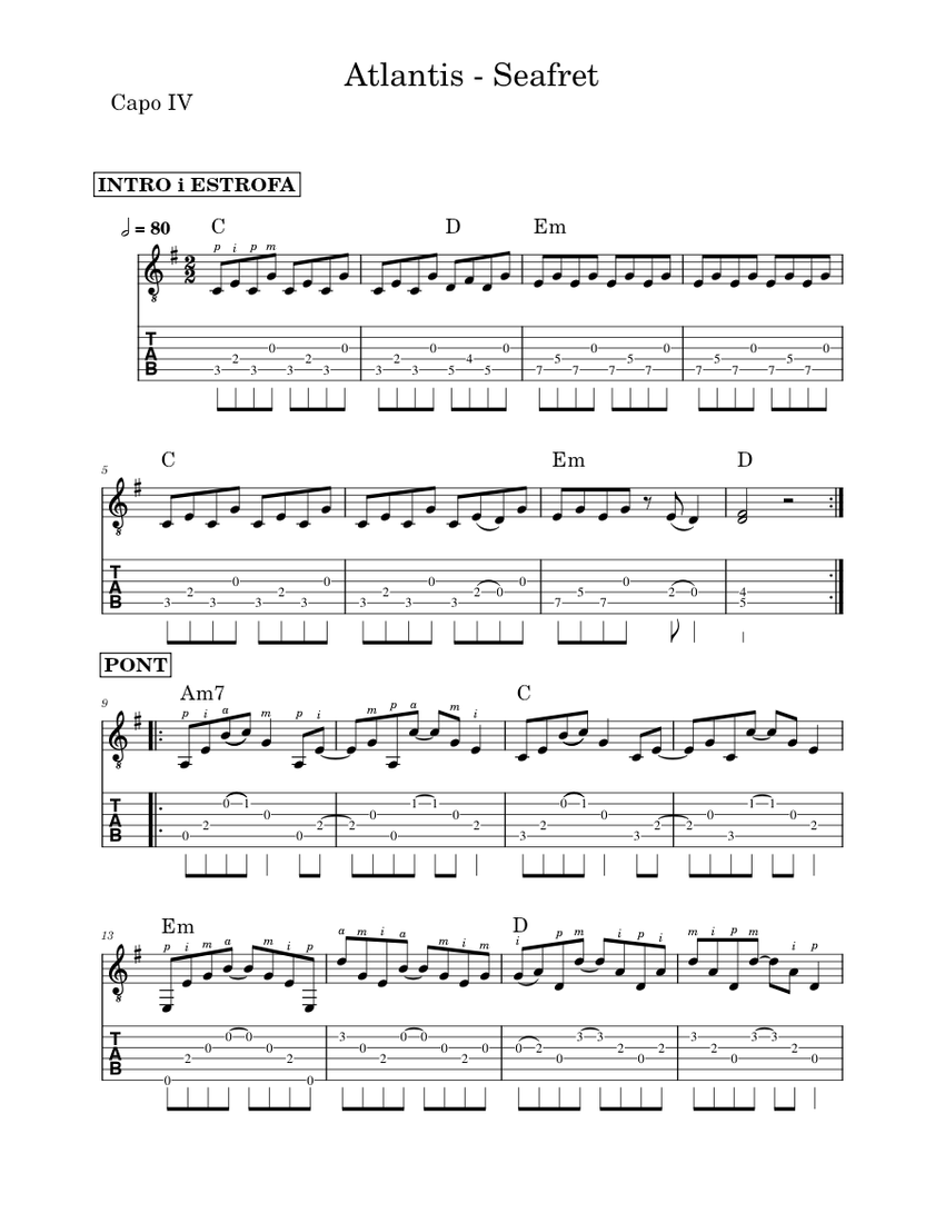 Atlantis Seafret Sheet Music For Guitar Mixed Duet