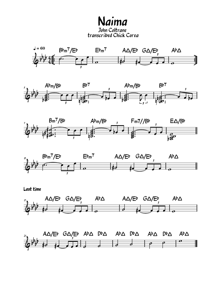Naima Transcribed Coltrane Corea Sheet music for Piano (Solo