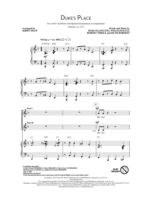 Duke's Place (Arr. Kirby Shaw) - Duke Ellington, Robert Thiele (Choral, 2-Part)