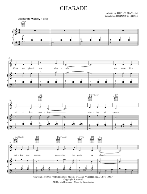 Charade - Andy Williams, Henry Mancini, Sammy Kaye (Piano-Vocal-Guitar)