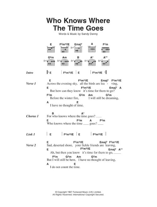 Who Knows Where The Time Goes - Fairport Convention, Eva Cassidy (Guitar Chords-Lyrics)