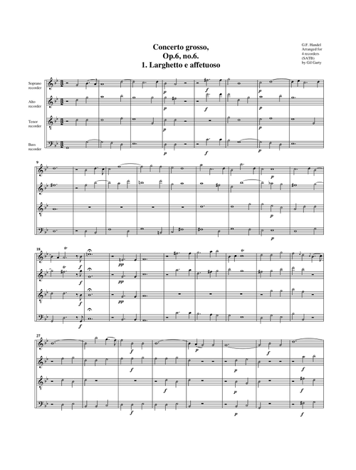 Concerto grosso Op.6, no.6 (arrangement for 4 recorders) (Arr. Gil Garty) - George Frideric Handel (Recorder Ensemble)