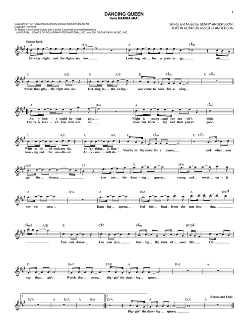 Dancing Queen - ABBA (Lead Sheet - Fake Book)