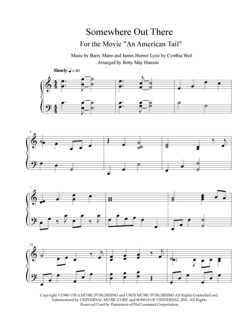 Somewhere Out There (Arr. Betty May Hansen) - Linda Ronstadt & James Ingram (Piano Solo)