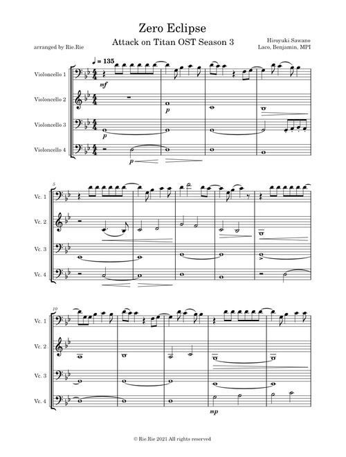 Zero Eclipse – Attack on Titan|Hiroyuki Sawano (for Cello)