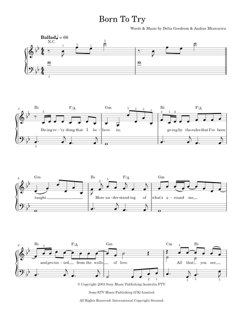 Born to try - Delta Goodrem (Easy Piano)