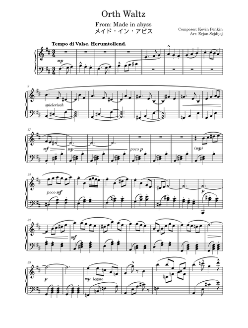 Orth Waltz – Kevin Penkin - Solo Piano arrangement