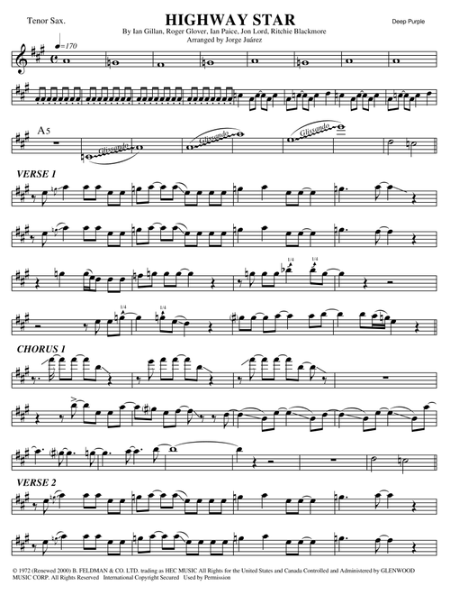 Highway Star (Arr. Jorge Juárez) - Deep Purple (Tenor Sax Solo)