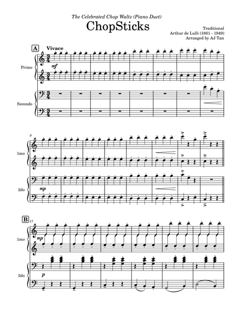 ChopSticks (Piano Duet) (Arr. AJ Tan) - Arthur de Lulli (Piano Duet)
