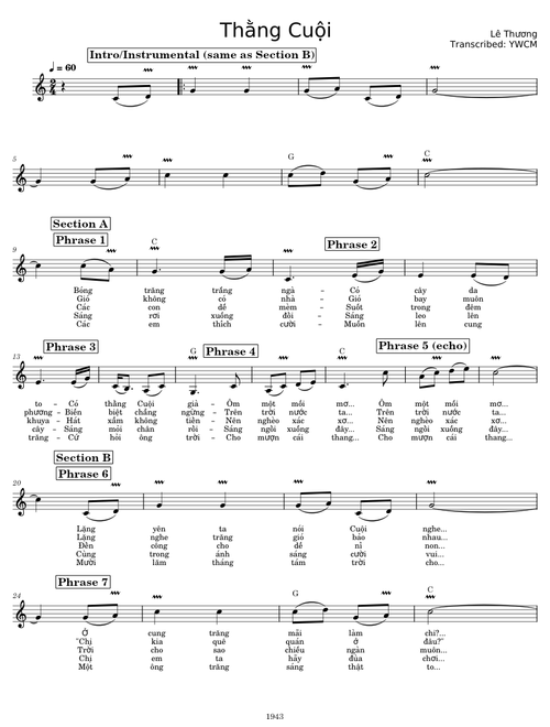 Thang Cuoi Melody Chords - Le Thuong - YWCM.mscz