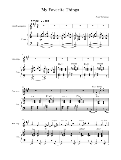 My favorite things – John Coltrane (WIP) : Sax/Piano Transcription