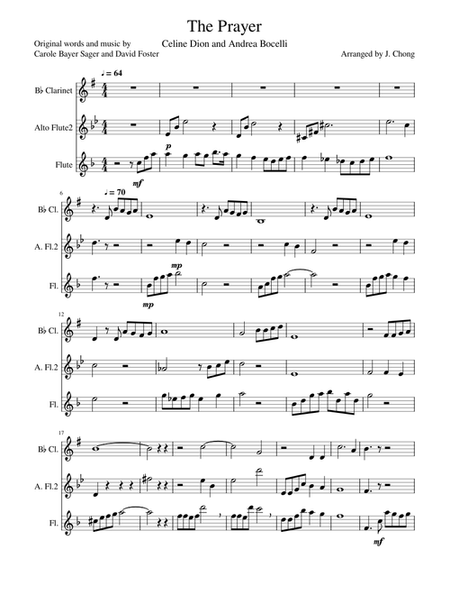 The Prayer - flute clarinet alto