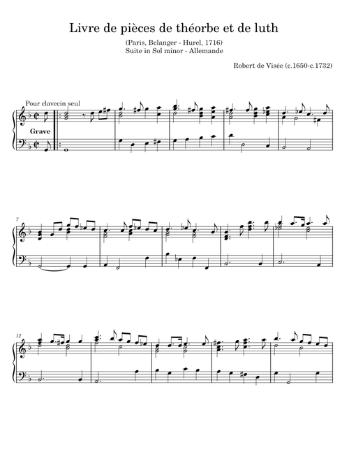 Livre de pièces de théorbe et de luth - Robert de Visée
