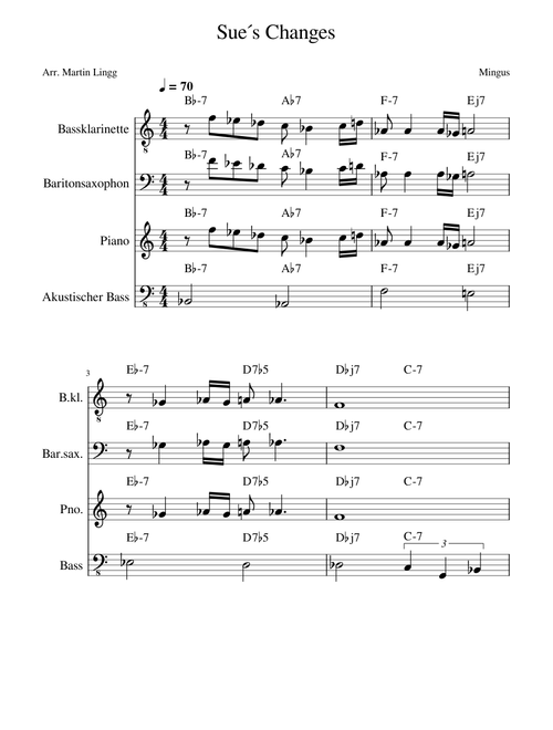 Sue´s Changes Mingus Leadsheet C Bb Eb Bassline – Martin Lingg