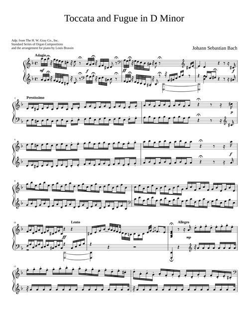 Bach Tocata and fugue in d minor (Arr. shof405) - JS Bach (Piano-Vocal-Guitar (Piano Accompaniment))