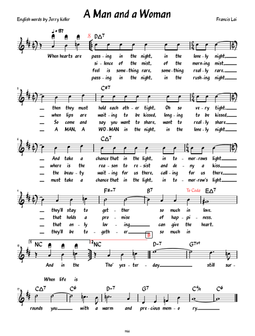 A Man and a Woman (Lead sheet with lyrics )