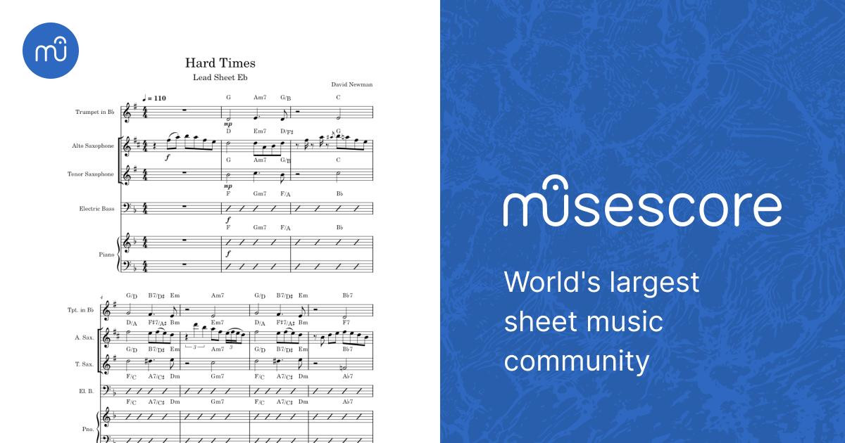 Hard Times Sheet Music with Chords for Piano, Saxophone alto