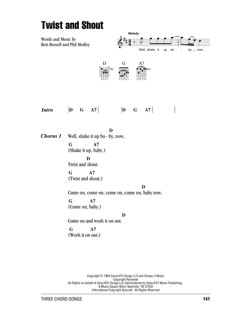 Twist And Shout - The Isley Brothers, The Beatles (Guitar Chords-Lyrics)