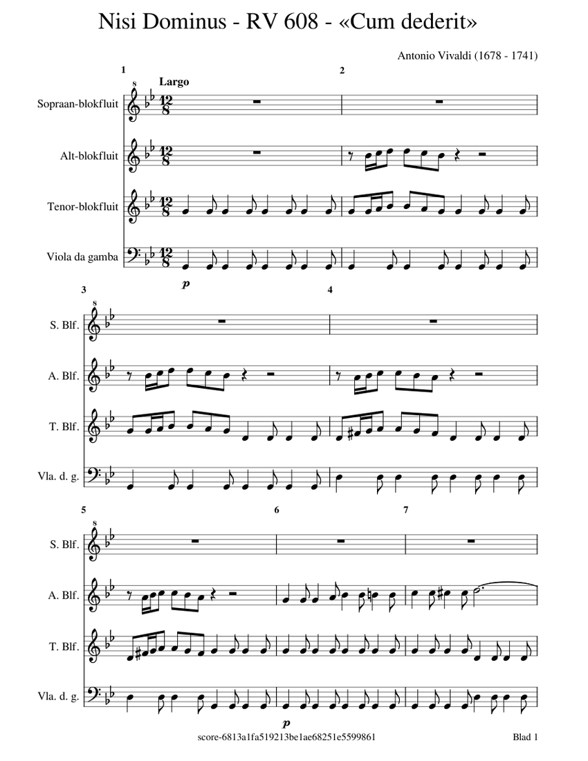 Vivalde Antonio Nisi Dominus - RV 608 - «Cum dederit» Sheet Music