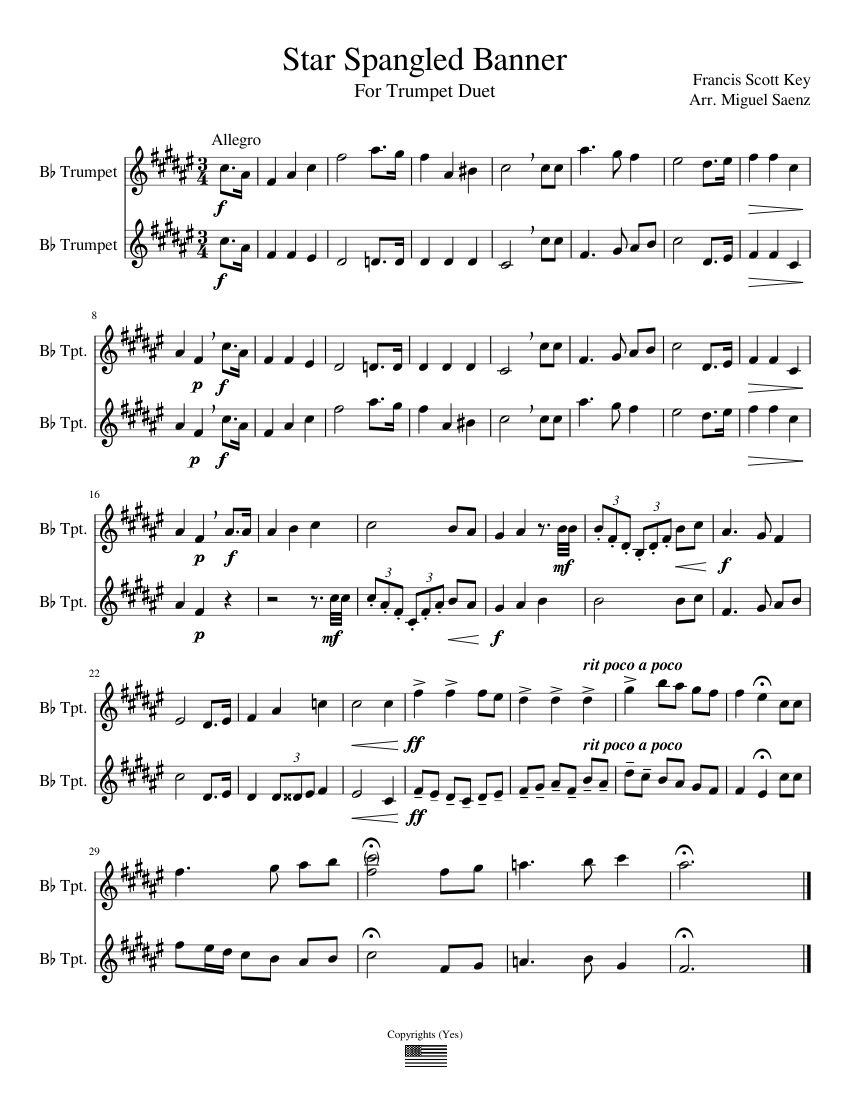 Star Spangled Banner Sheet music for Trumpet in b-flat (Brass Duet