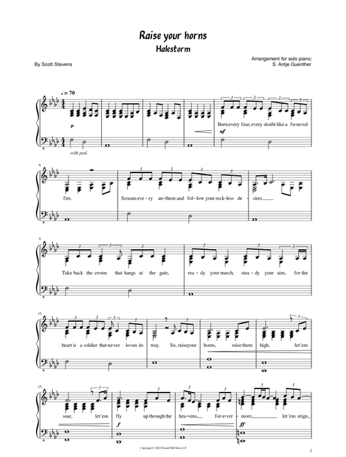 Raise Your Horns (Arr. S. Antje Guenther) - Halestorm (Piano Solo)