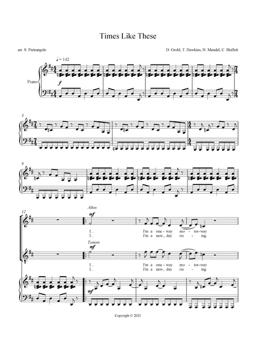 Times Like These (Arr. Scott Pietrangelo) - Foo Fighters (Choral, SATB)